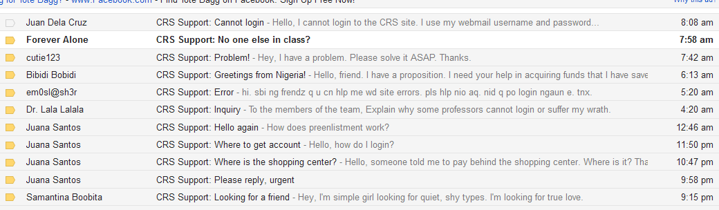 inbox of a crs programmer